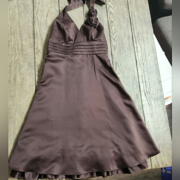 Brown Bridesmaid Formal 50's Style A-Line Halter Dress - Picture 2 of 12